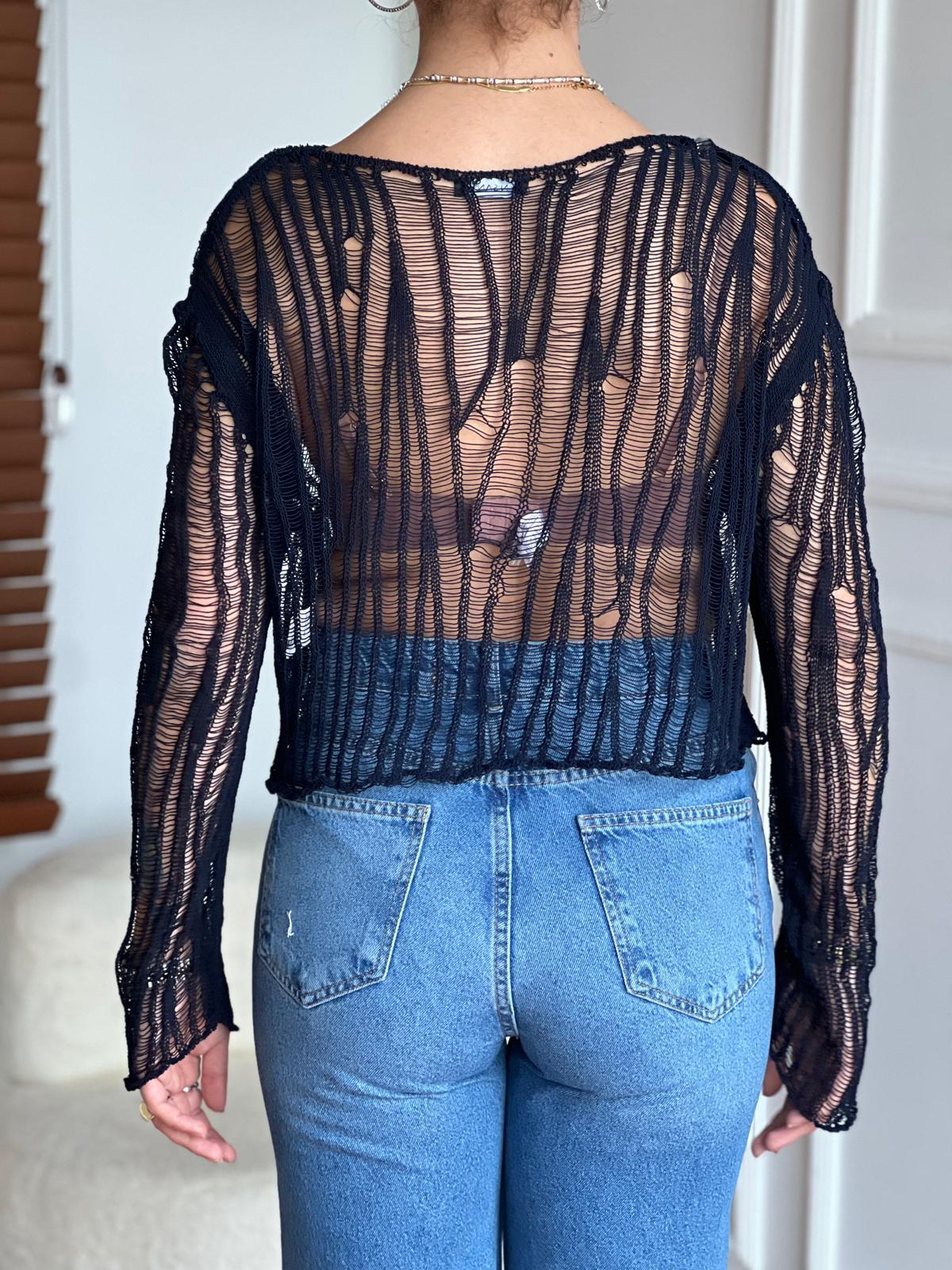 Ajurlu Triko Bluz 4490 Lacivert