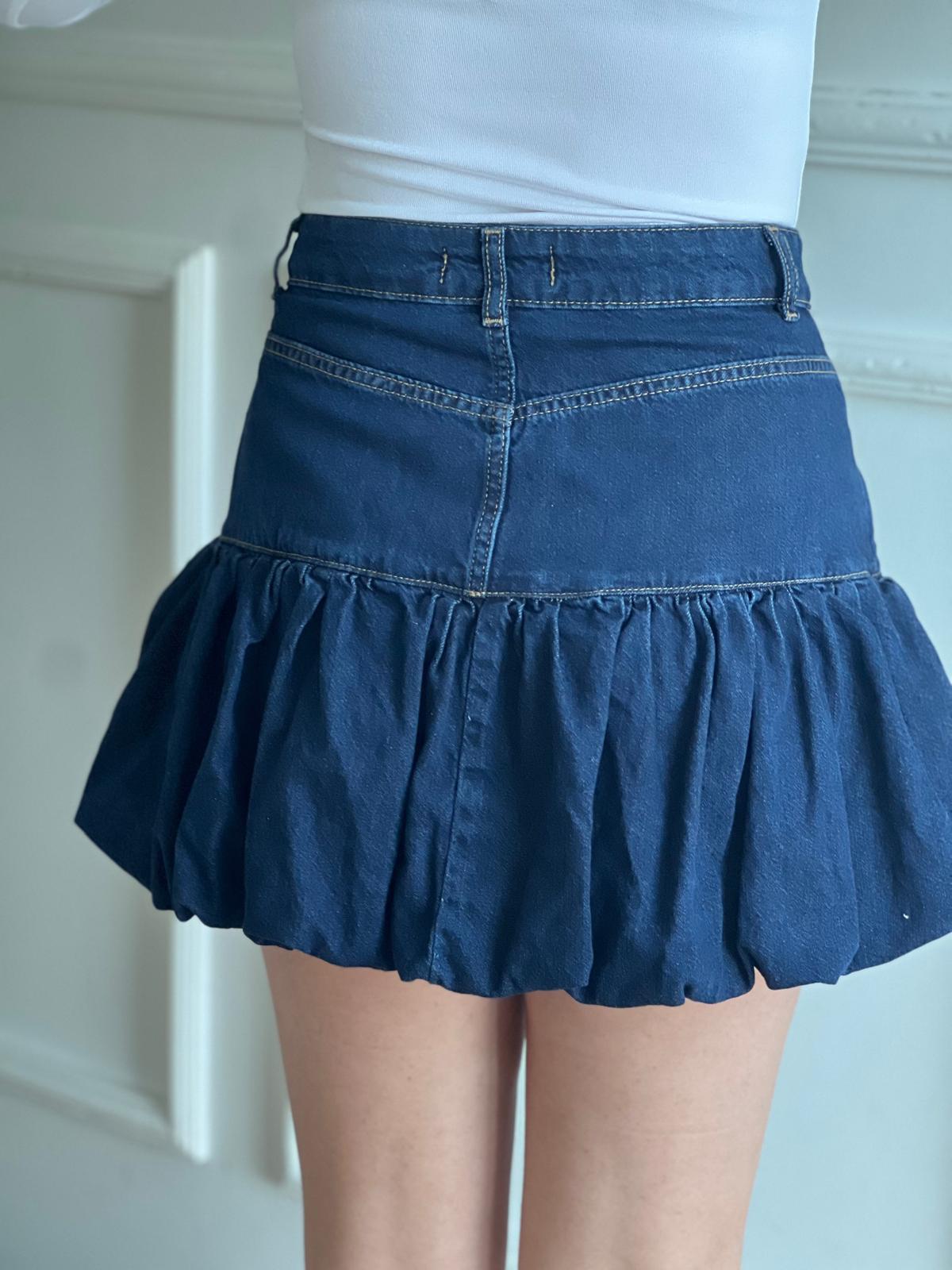 Altı Büzgülü Balon Kot Etek 80573 Lacivert