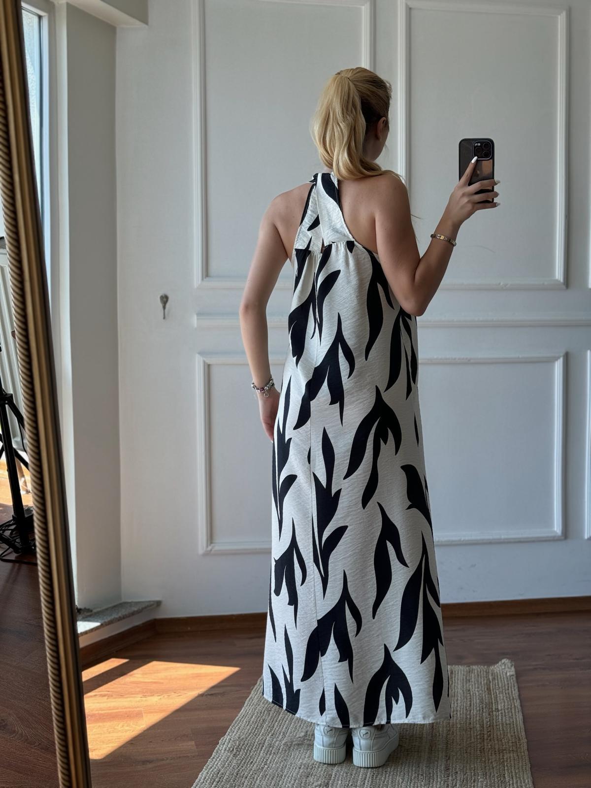 Arkası Çapraz Uzun Elbise 24202 Siyah