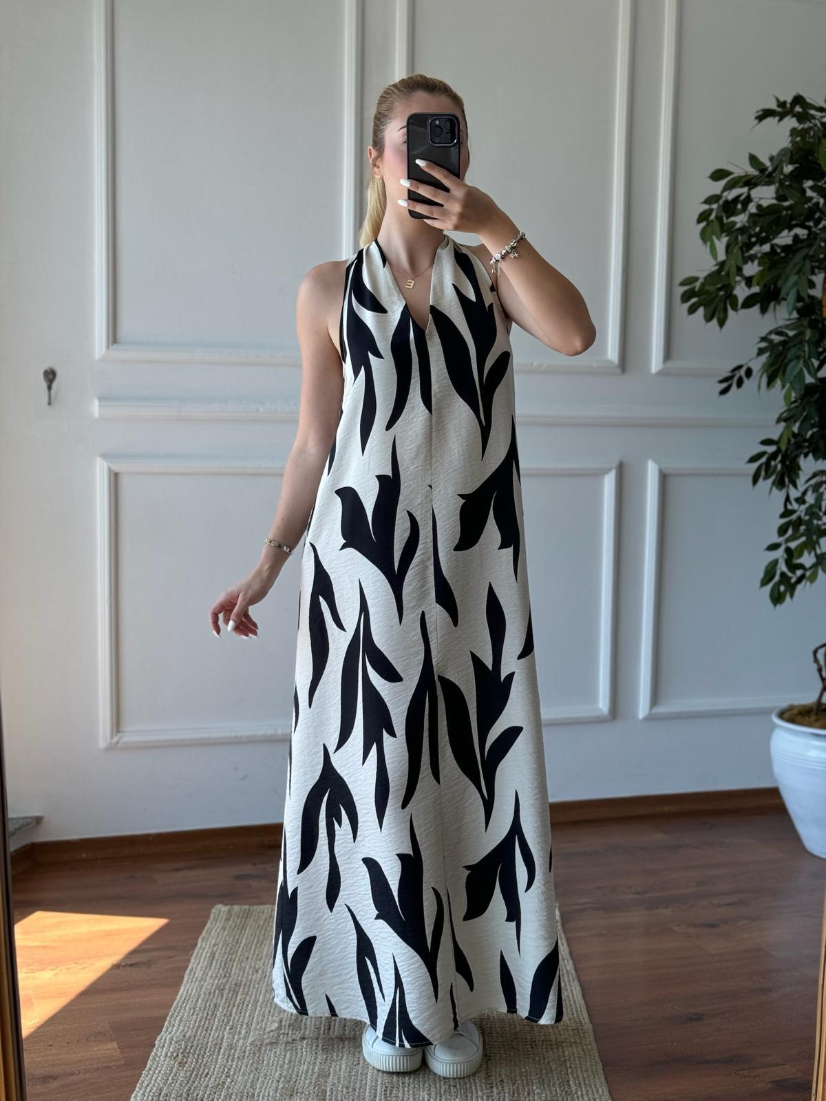 Arkası Çapraz Uzun Elbise 24202 Siyah