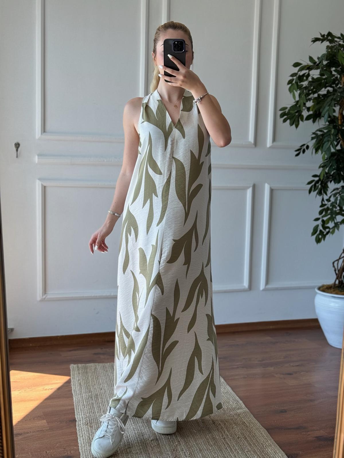 Arkası Çapraz Uzun Elbise 24202 Yeşil