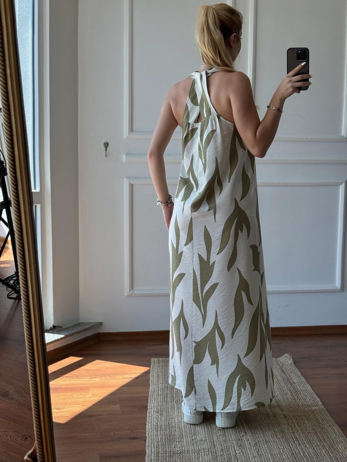 Arkası Çapraz Uzun Elbise 24202 Yeşil