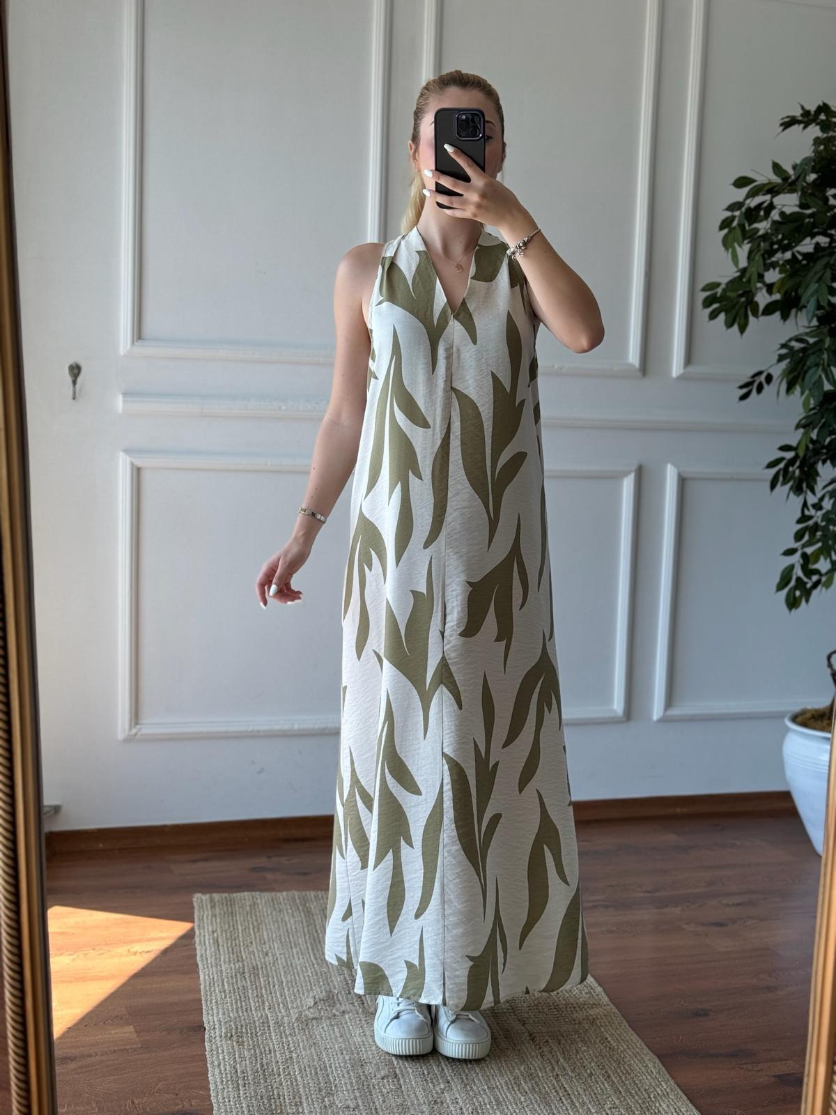 Arkası Çapraz Uzun Elbise 24202 Yeşil