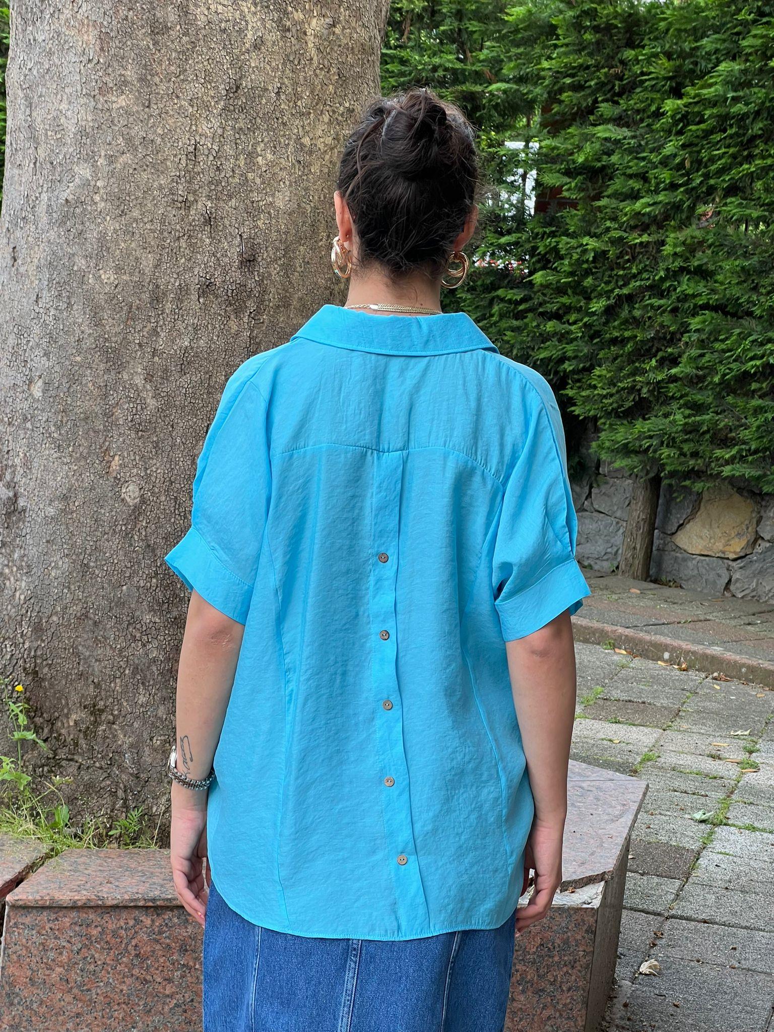 Arkası Düğme Detaylı Gömlek 26797 Turkuaz
