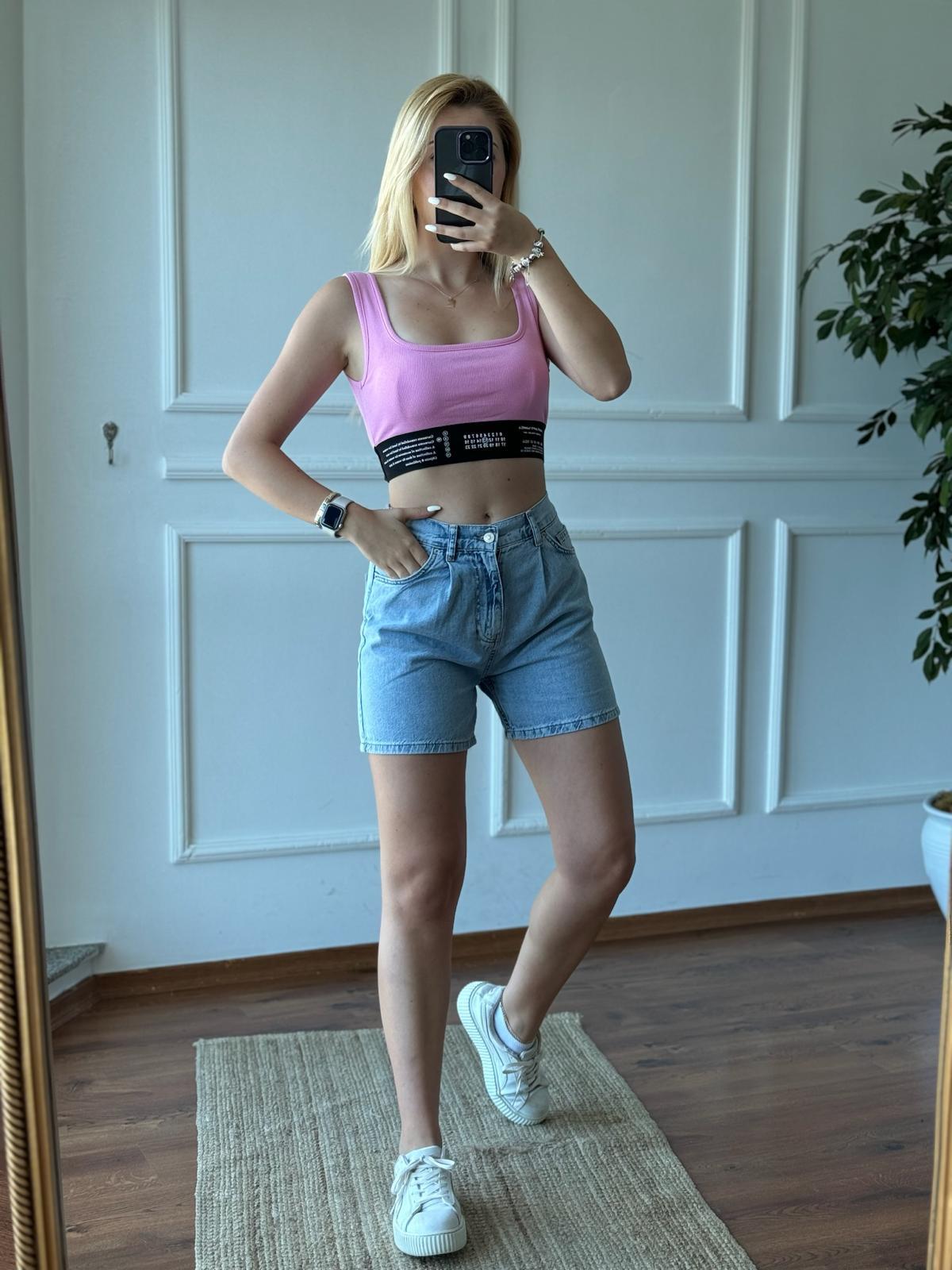 Arkası Lastikli Pileli Şort 71679 Mavi