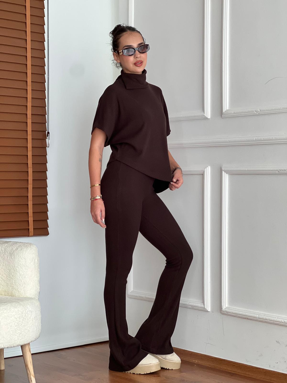 Asimetrik Bluz Pantolon Takım 32239-71910 Kahverengi