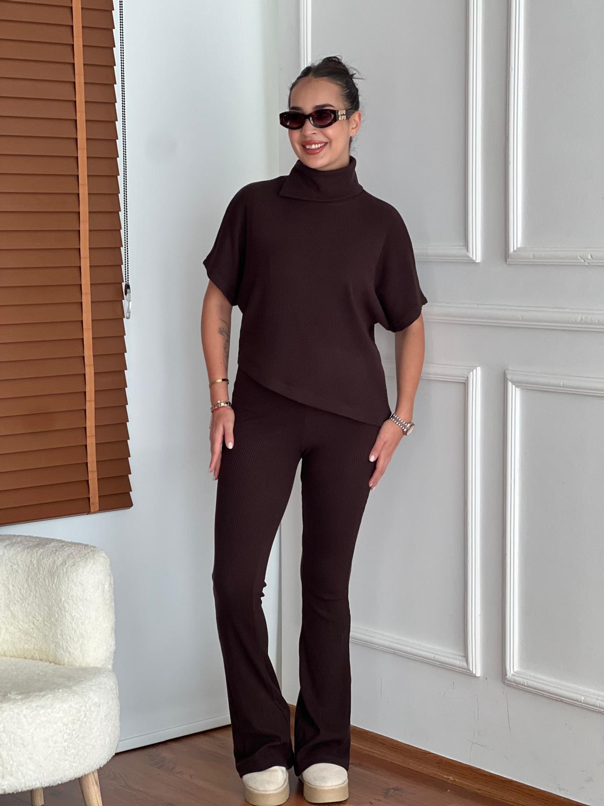 Asimetrik Bluz Pantolon Takım 32239-71910 Kahverengi