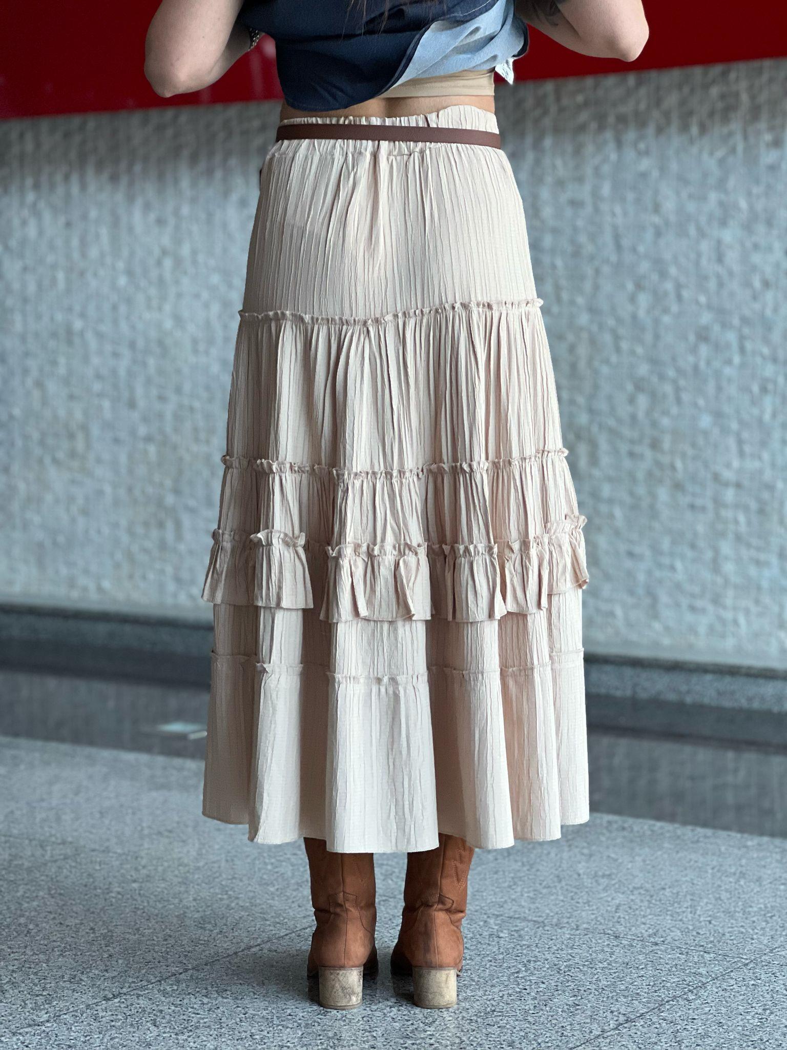 Asimetrik Fırfırlı Etek 251045 Pudra