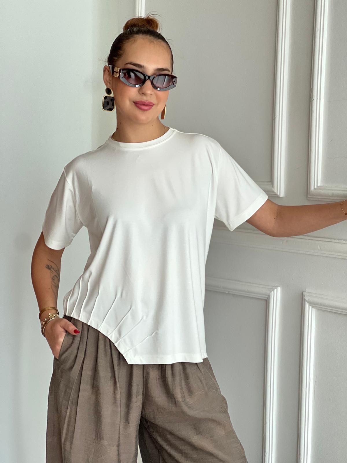 Asimetrik Kısa Kol Bluzu 30673 Ekru