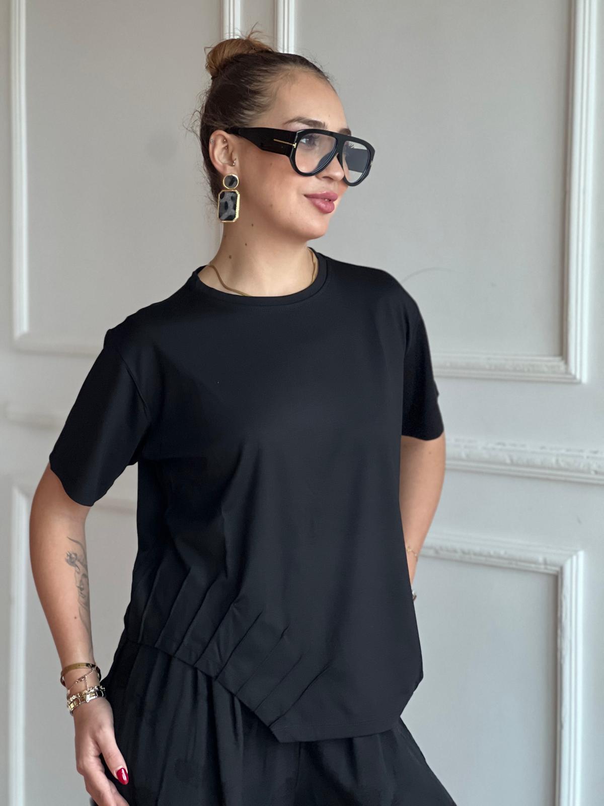 Asimetrik Kısa Kol Bluzu 30673 Siyah