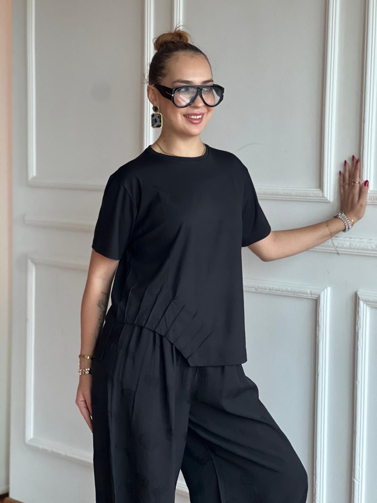 Asimetrik Kısa Kol Bluzu 30673 Siyah