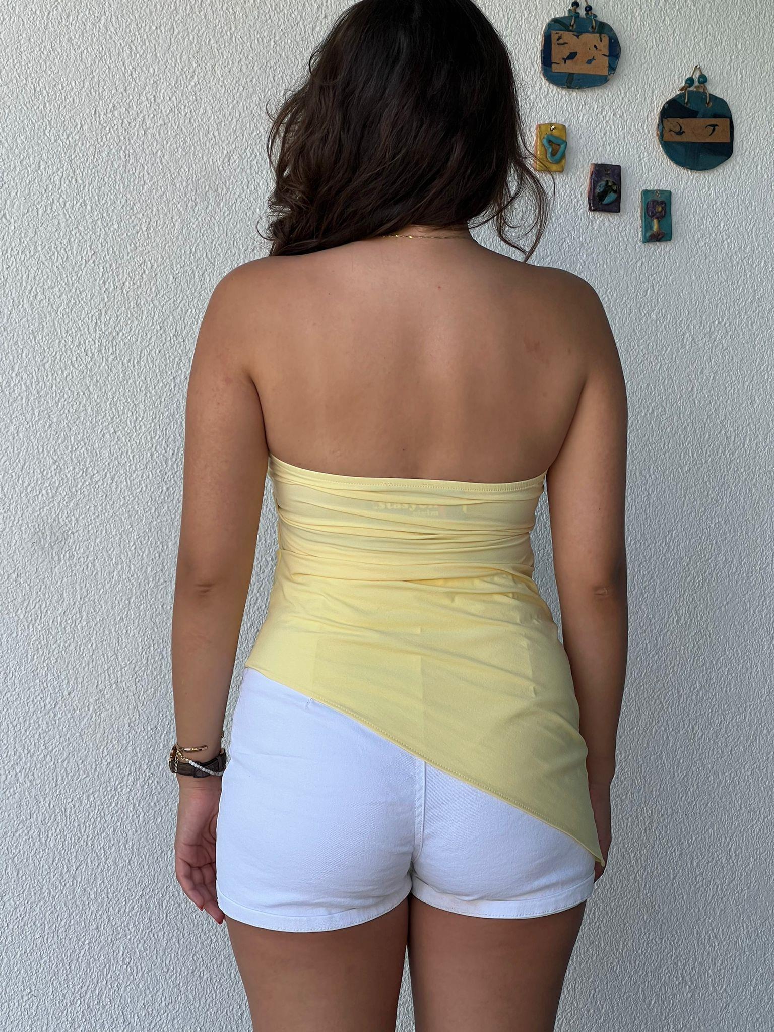 Asimetrik Straplez Bluz 00020 Sarı