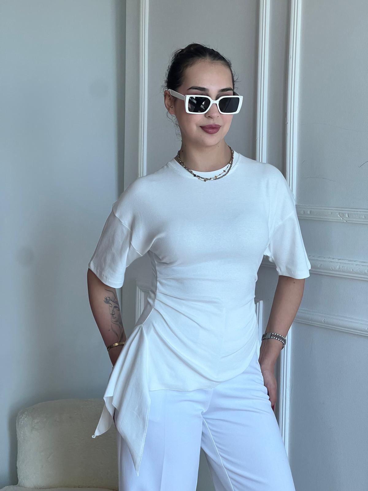 Asimetrik Tshirt 2321 Ekru