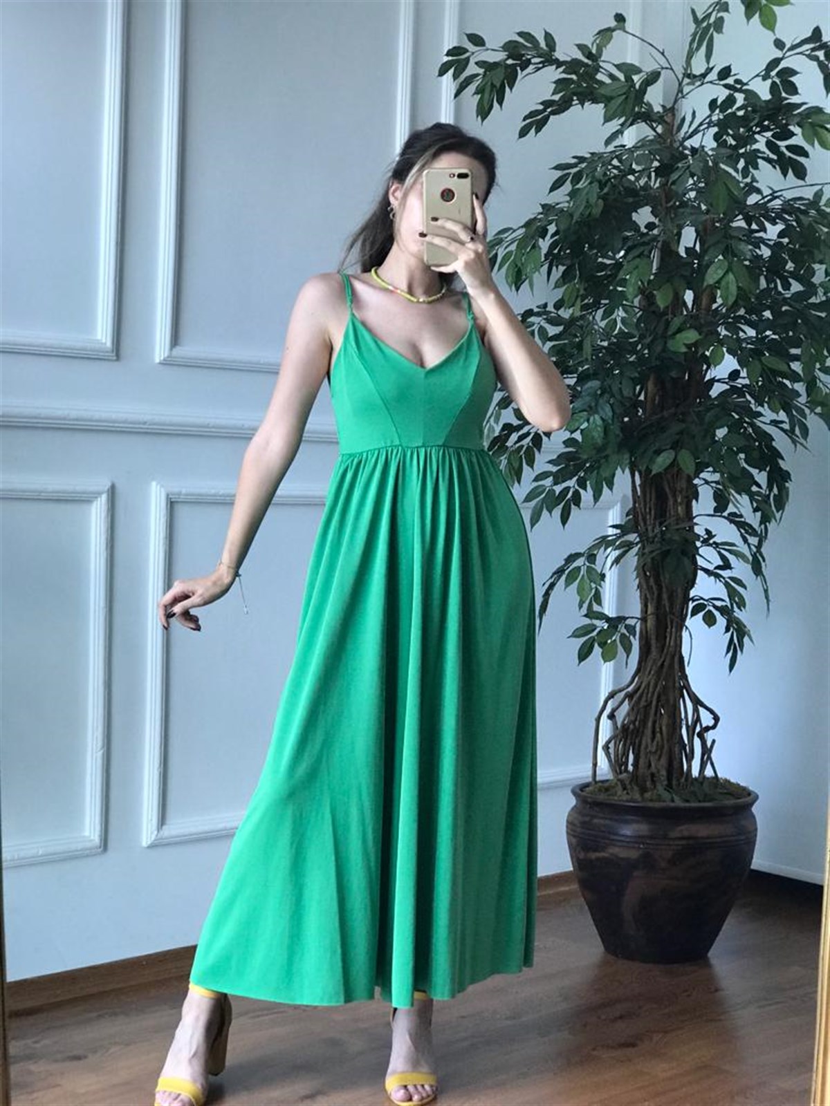 Askılı Bol Paça Tulum 70360 Yeşil