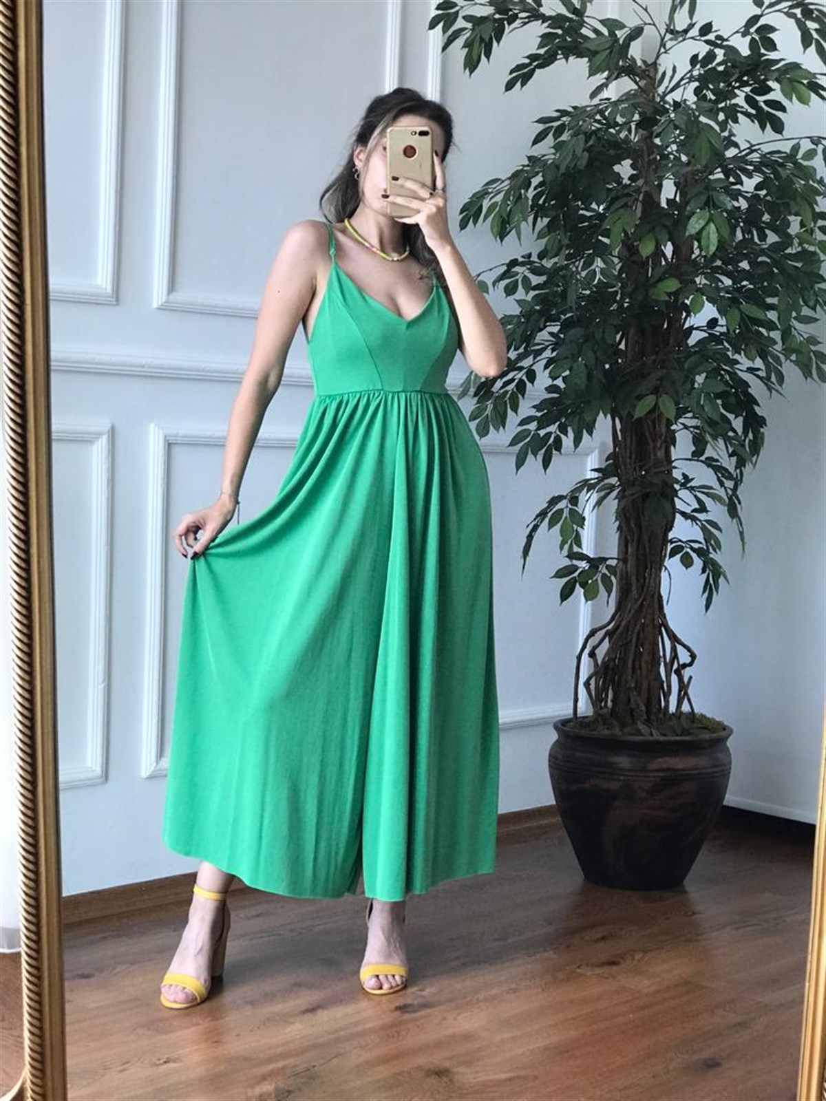 Askılı Bol Paça Tulum 70360 Yeşil