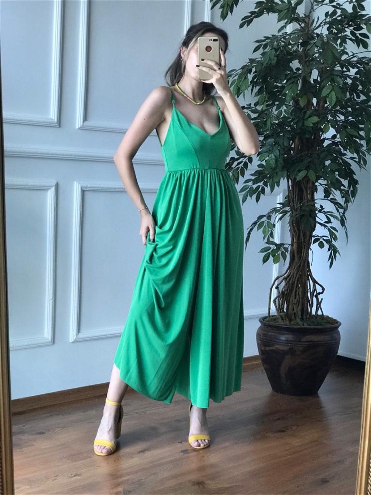 Askılı Bol Paça Tulum 70360 Yeşil