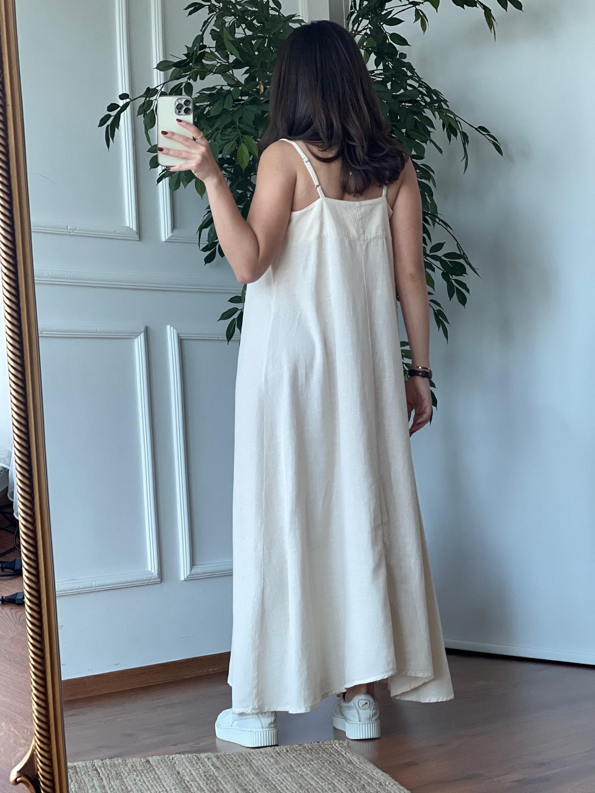 Askılı Keten Elbise 5636 Taş