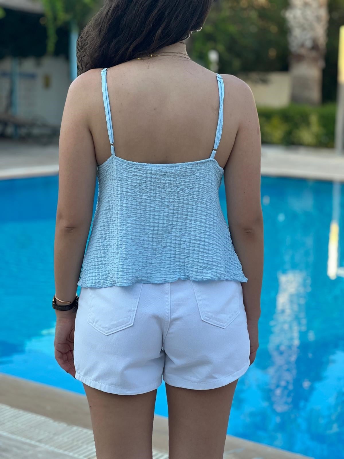 Askılı Krinkıl Bluz 17739 Bebe Mavisi