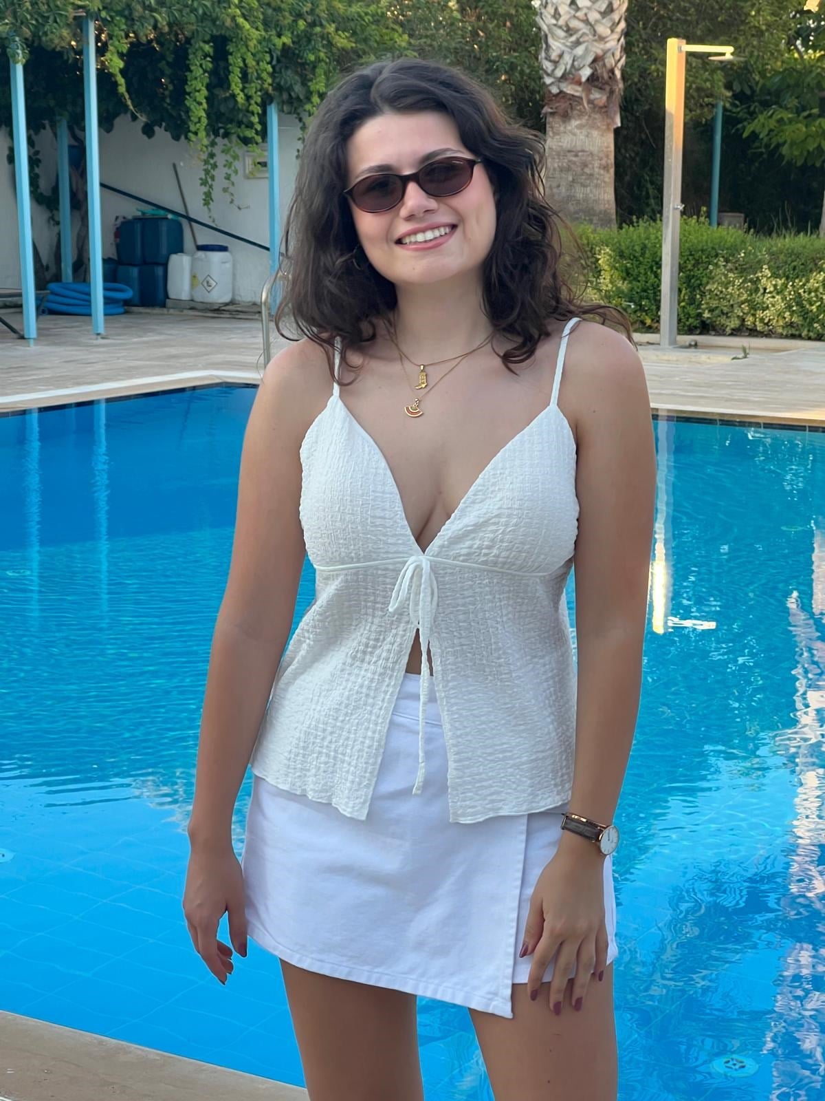 Askılı Krinkıl Bluz 17739 Ekru
