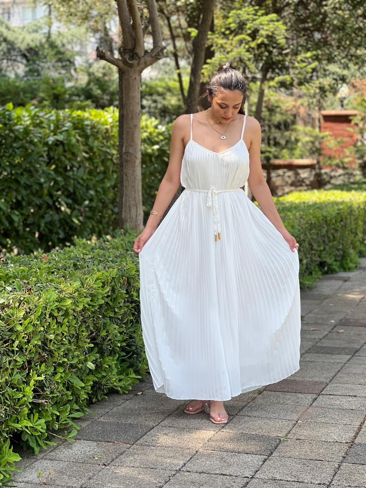 Askılı Pliseli Elbise 2416297 Beyaz