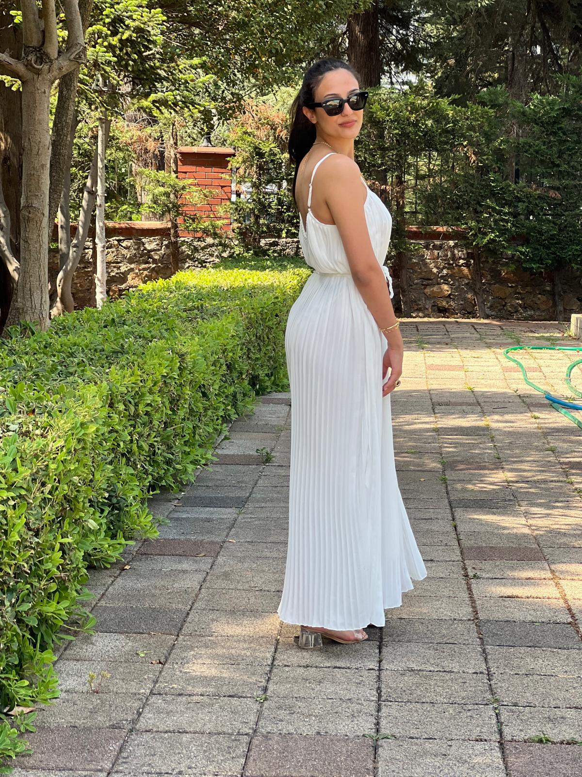 Askılı Pliseli Elbise 2416297 Beyaz