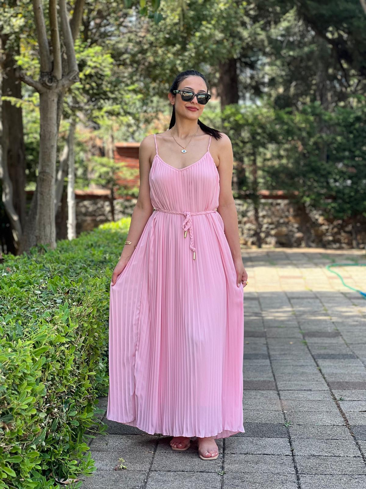 Askılı Pliseli Elbise 2416297 Pembe