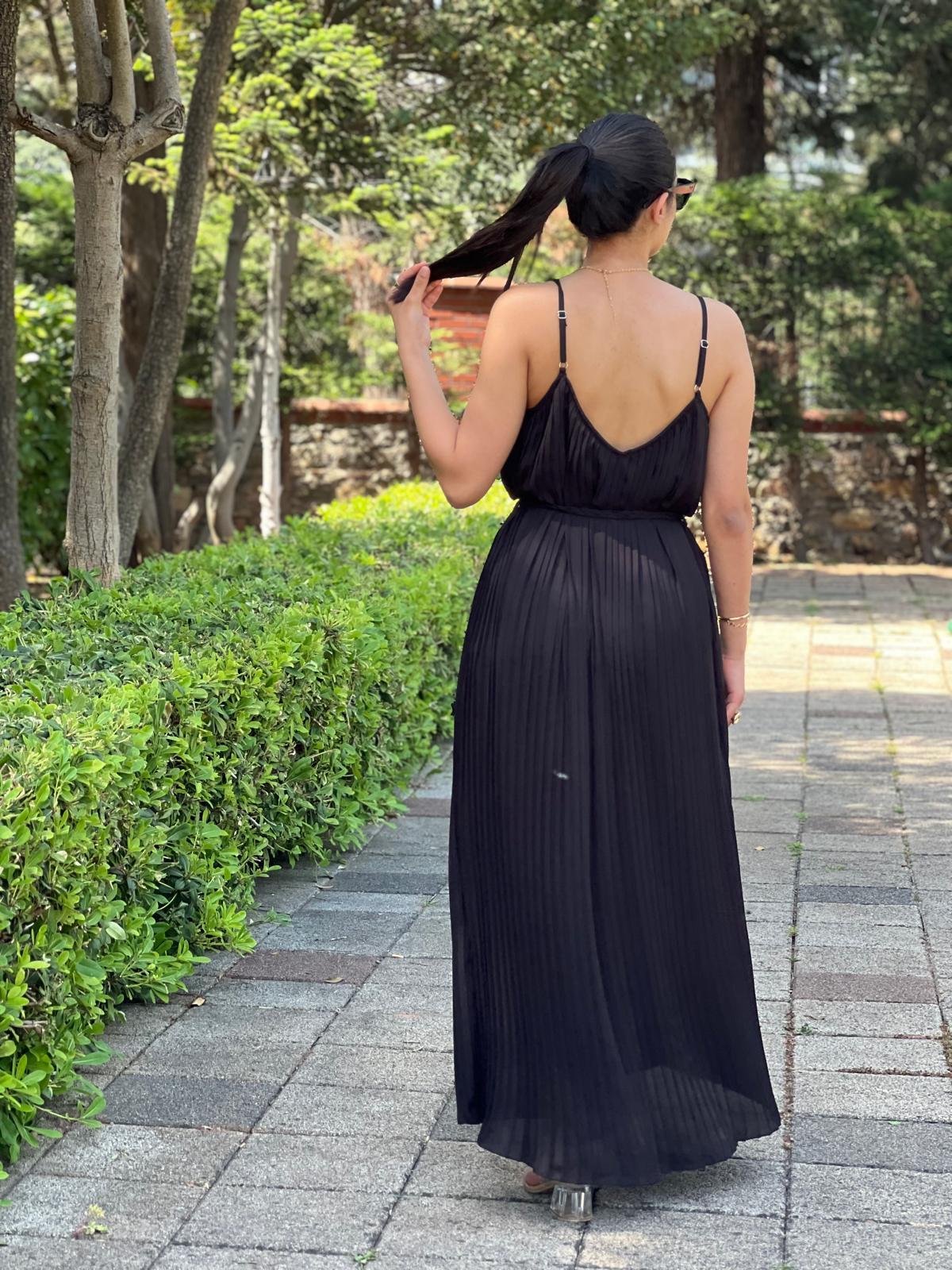 Askılı Pliseli Elbise 2416297 Siyah