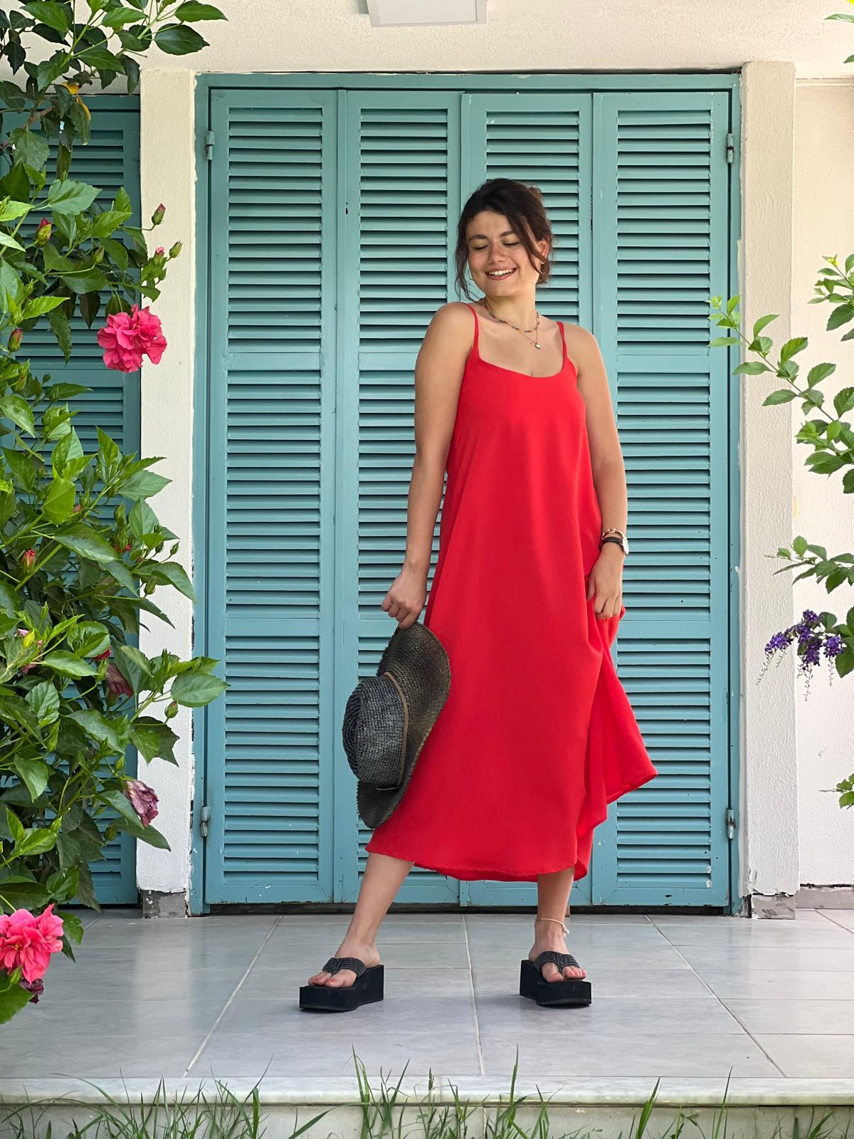 Askılı Salaş Elbise 0101 Kırmızı