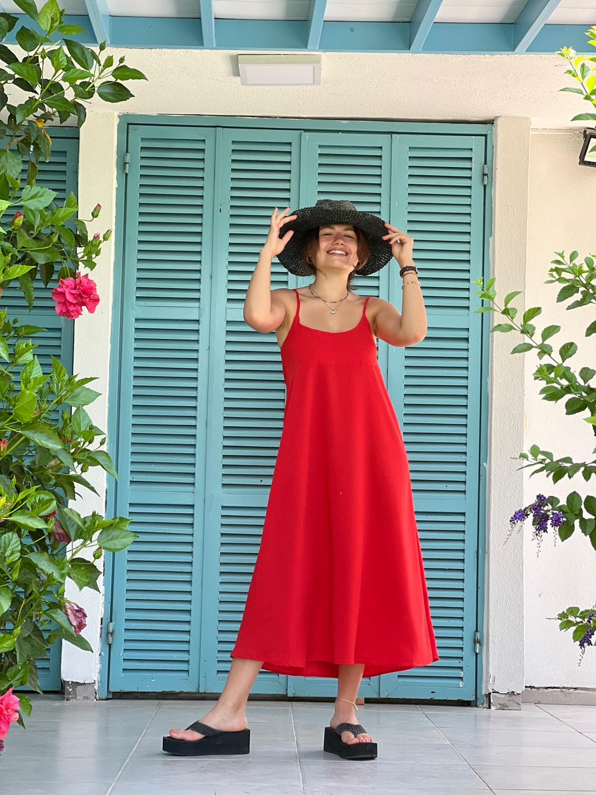 Askılı Salaş Elbise 0101 Kırmızı