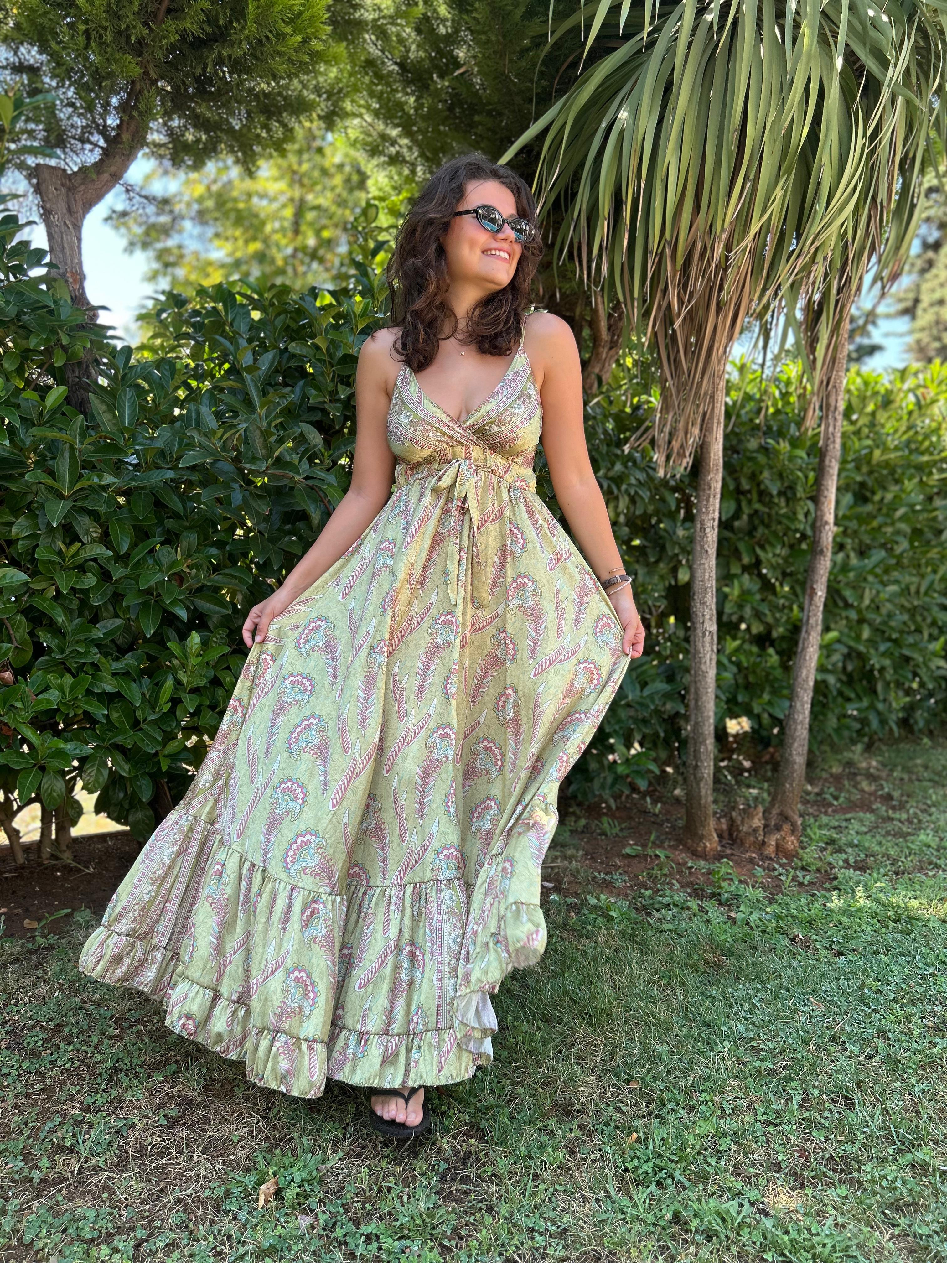 Askılı Saten Elbise 36095 Haki