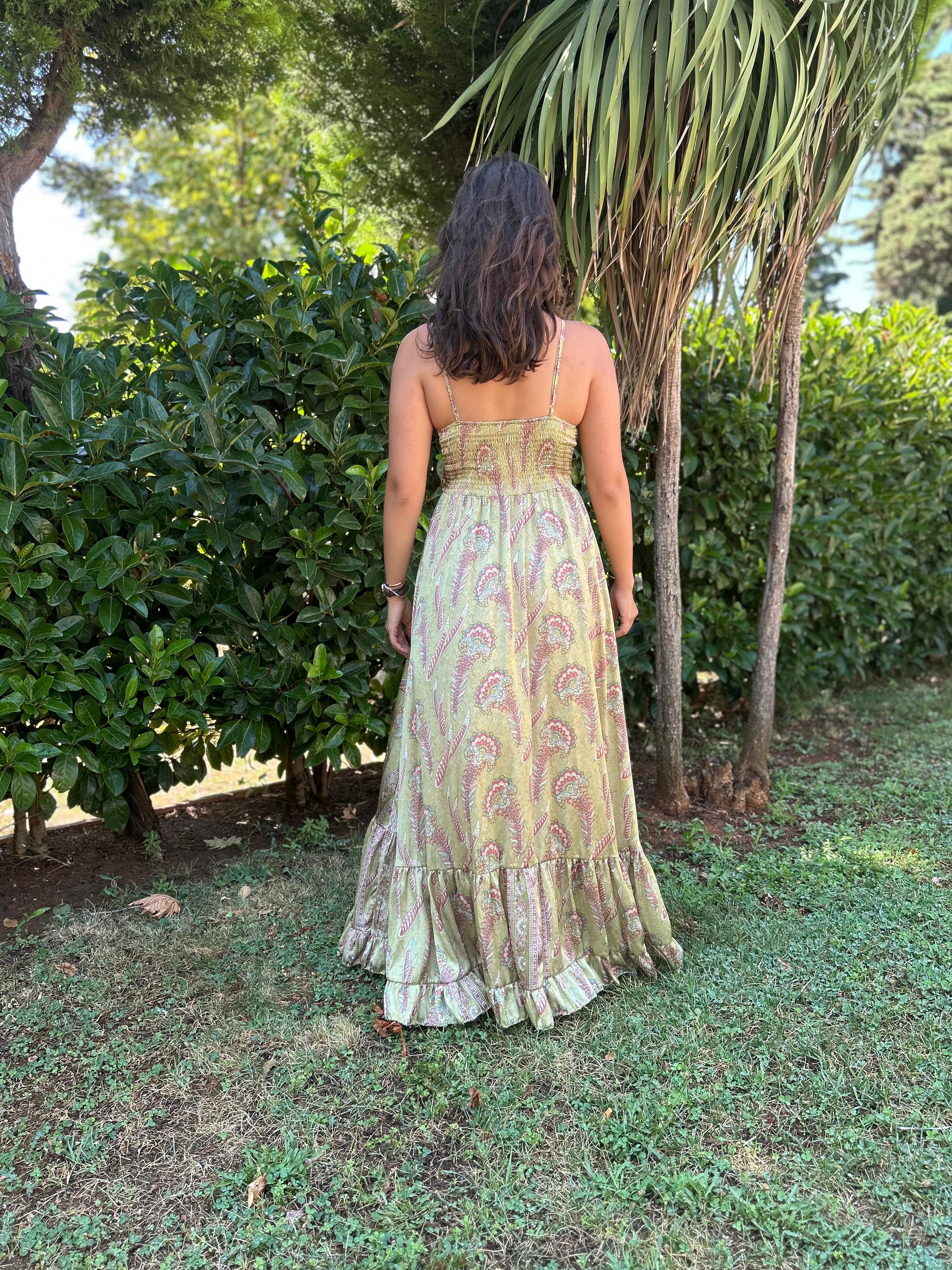 Askılı Saten Elbise 36095 Haki