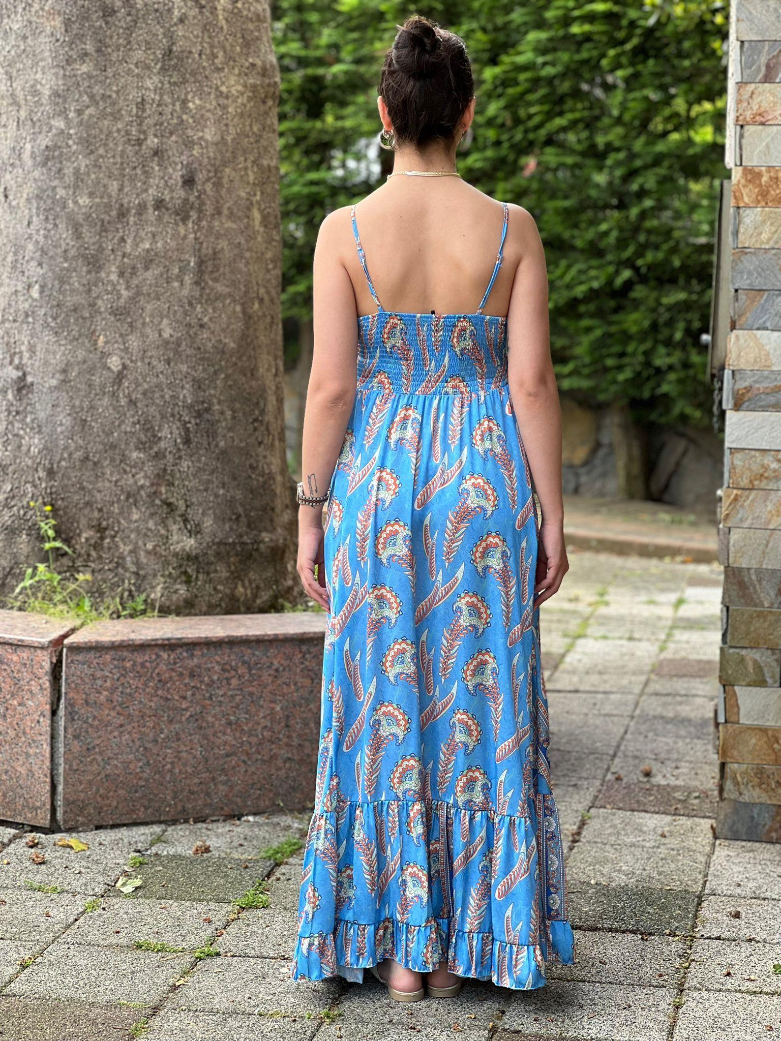 Askılı Saten Elbise 36095 Mavi