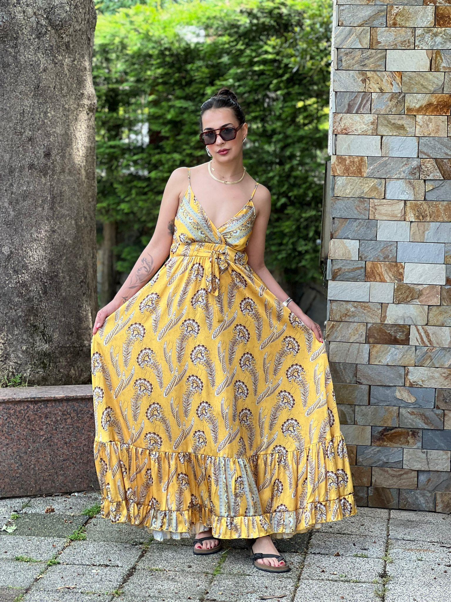 Askılı Saten Elbise 36095 Sarı