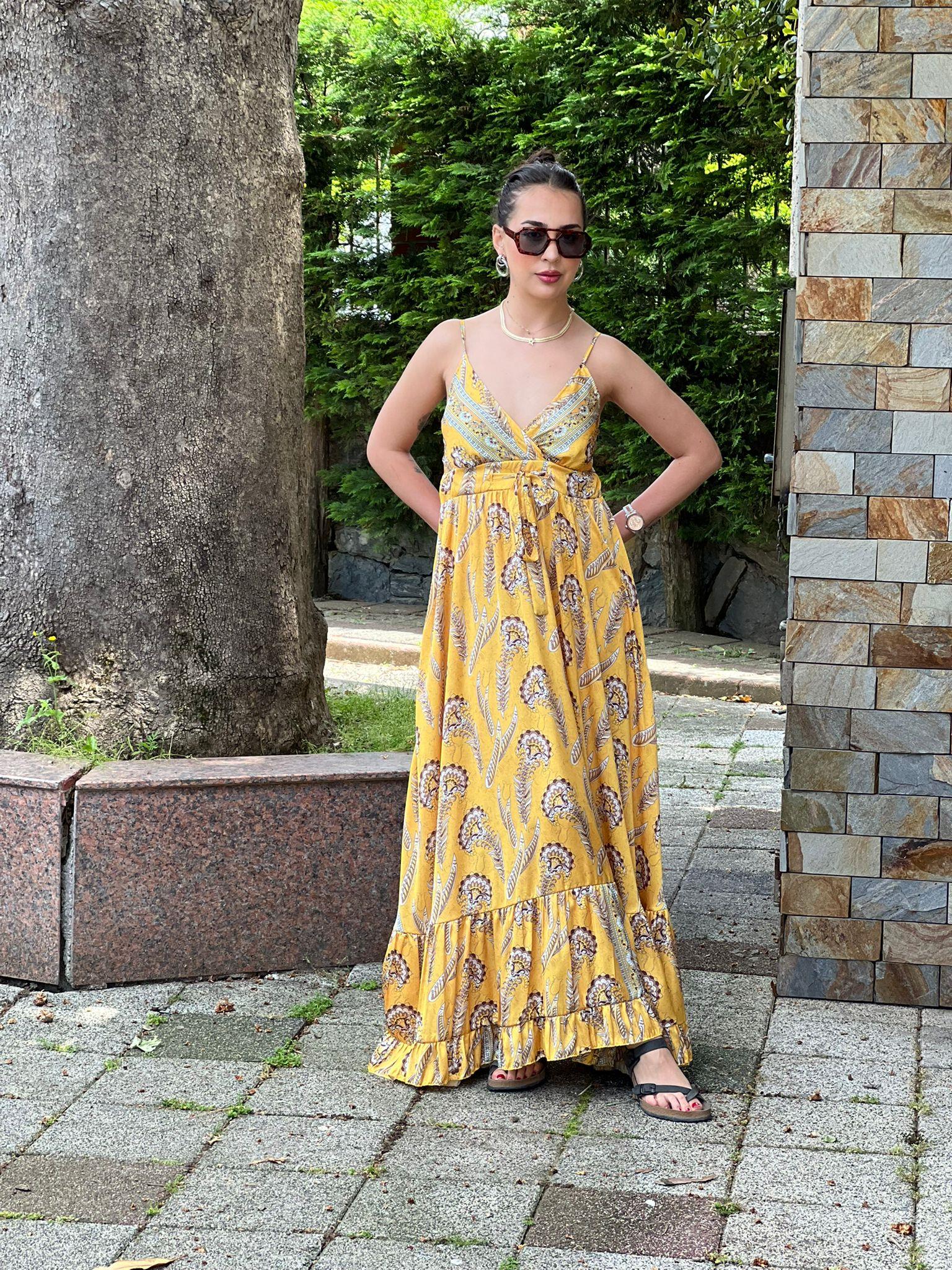 Askılı Saten Elbise 36095 Sarı