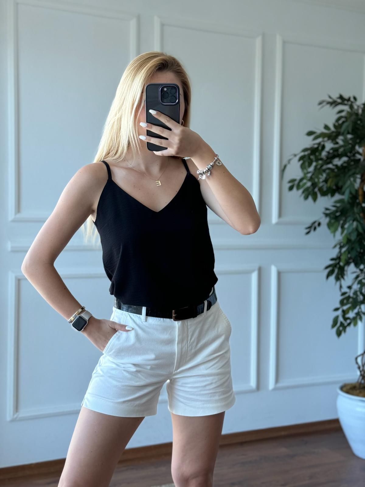 Askılı V Yaka Bluz 22303 Siyah