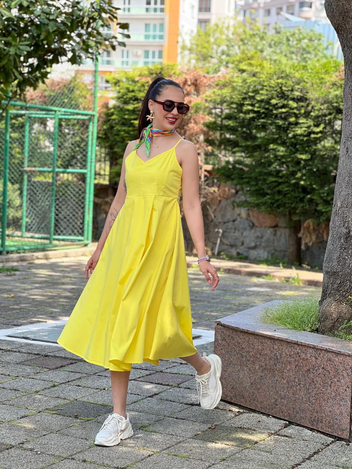 Askılı V Yaka Elbise 28773 Sarı