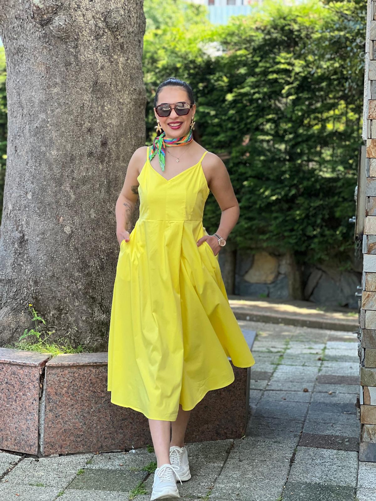 Askılı V Yaka Elbise 28773 Sarı