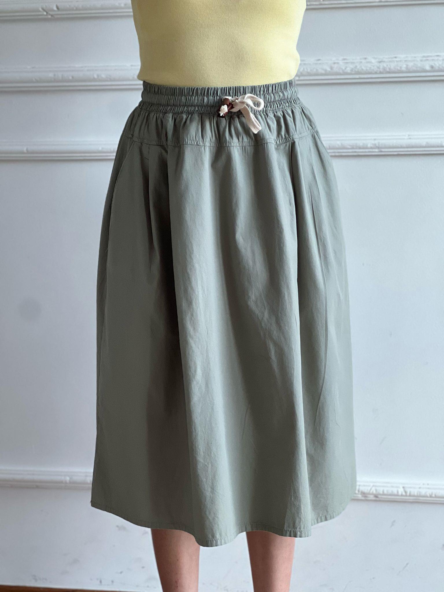 Bağcıklı Beli Lastikli Midi Boy Etek 4348-6698 Açık Haki