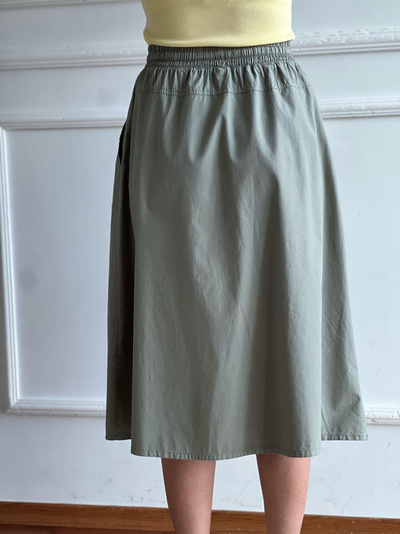 Bağcıklı Beli Lastikli Midi Boy Etek 4348-6698 Açık Haki