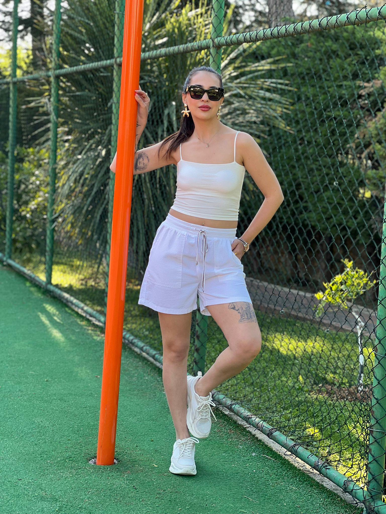 Bağcıklı Gabardin Şort 5202-6054 Beyaz