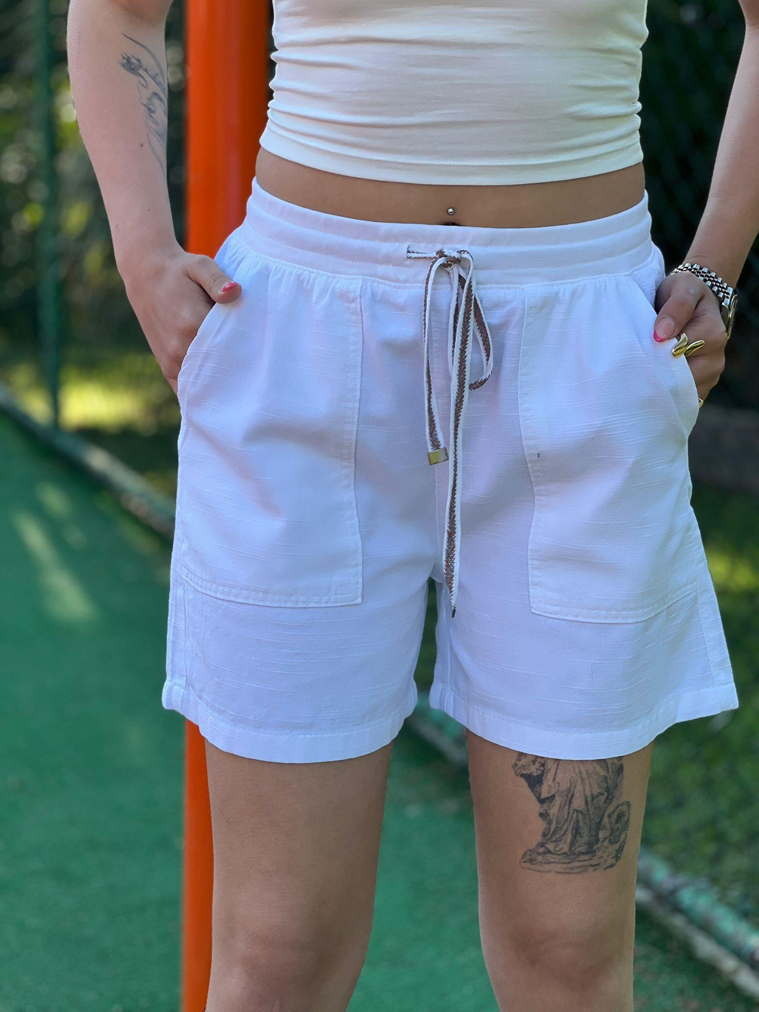 Bağcıklı Gabardin Şort 5202-6054 Beyaz