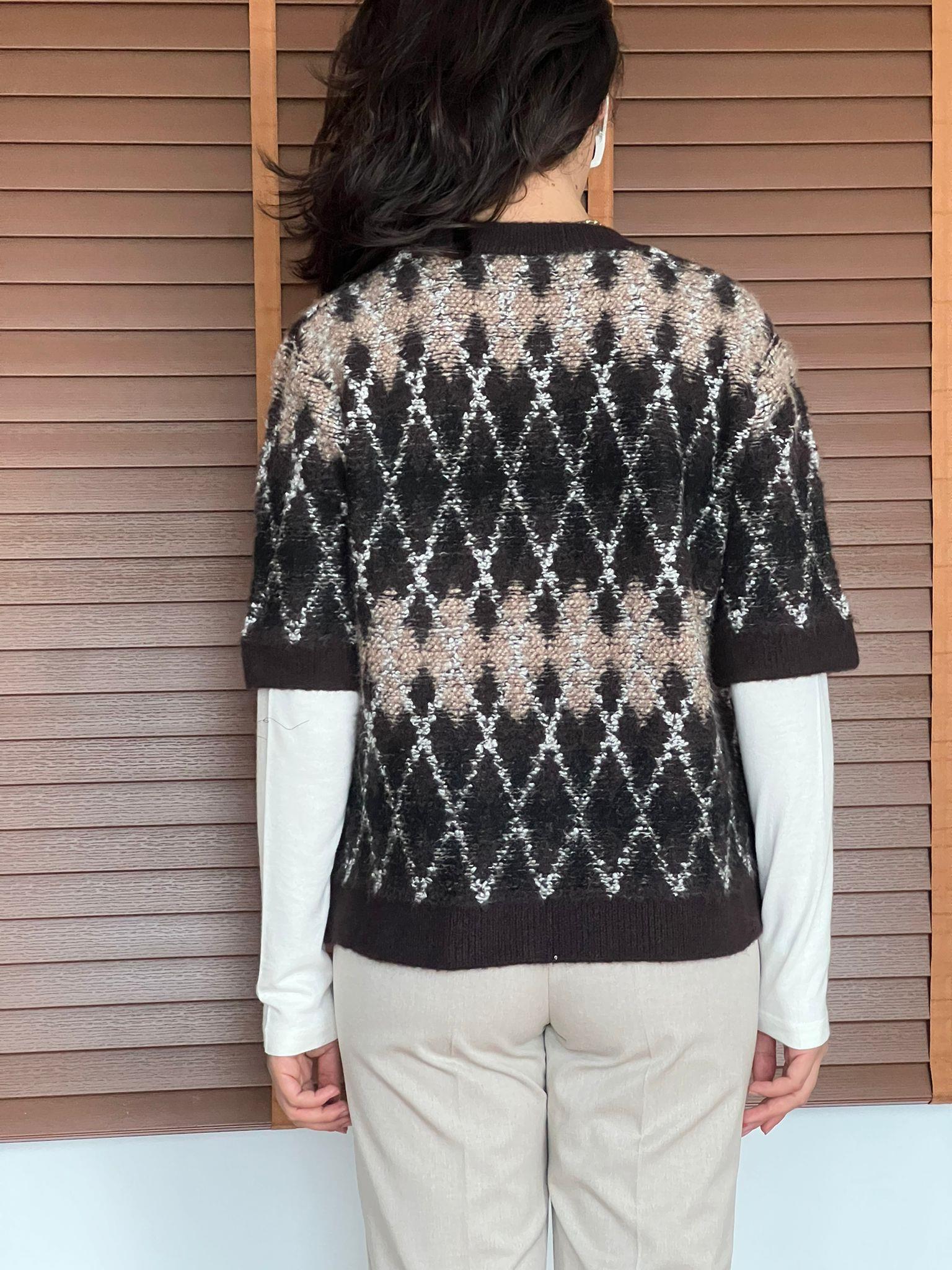 Baklava Dokulu Düğmeli Triko Hırka 61000 Koyu Kahve