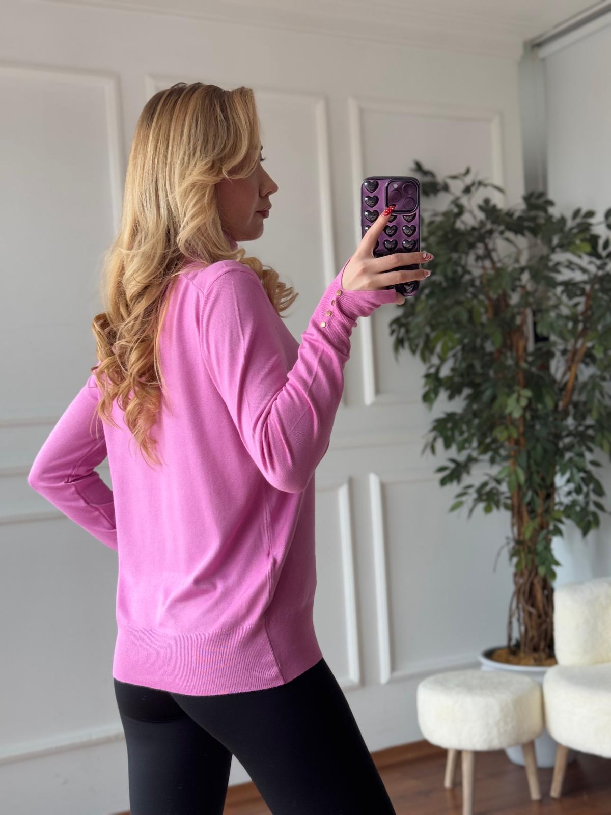 Balıkçı Yaka Manşetleri Çıtçıtlı Triko 3315 Pembe