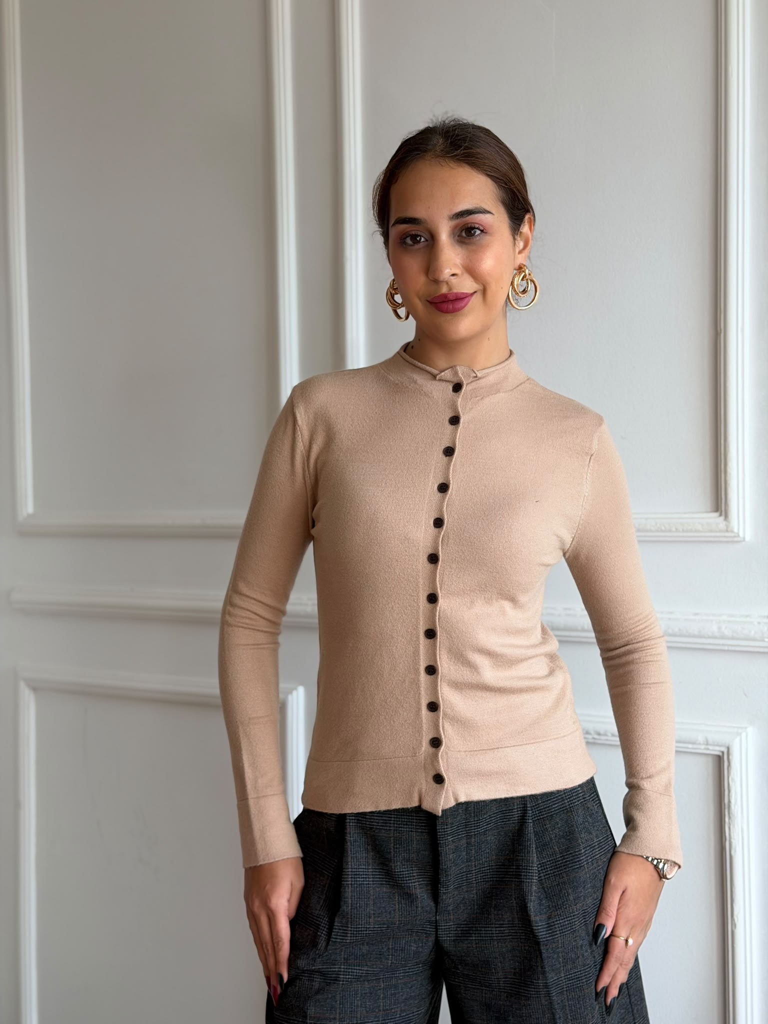 Basic Düğme Detyalı Triko Hırka 4872 Camel
