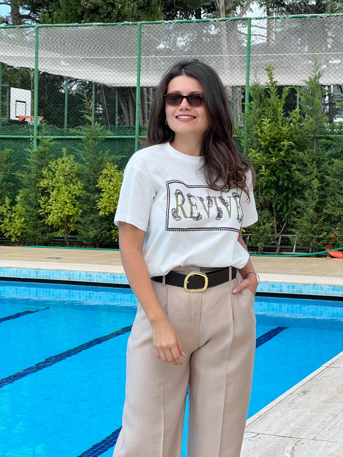 Baskılı Tshirt 02326 Ekru