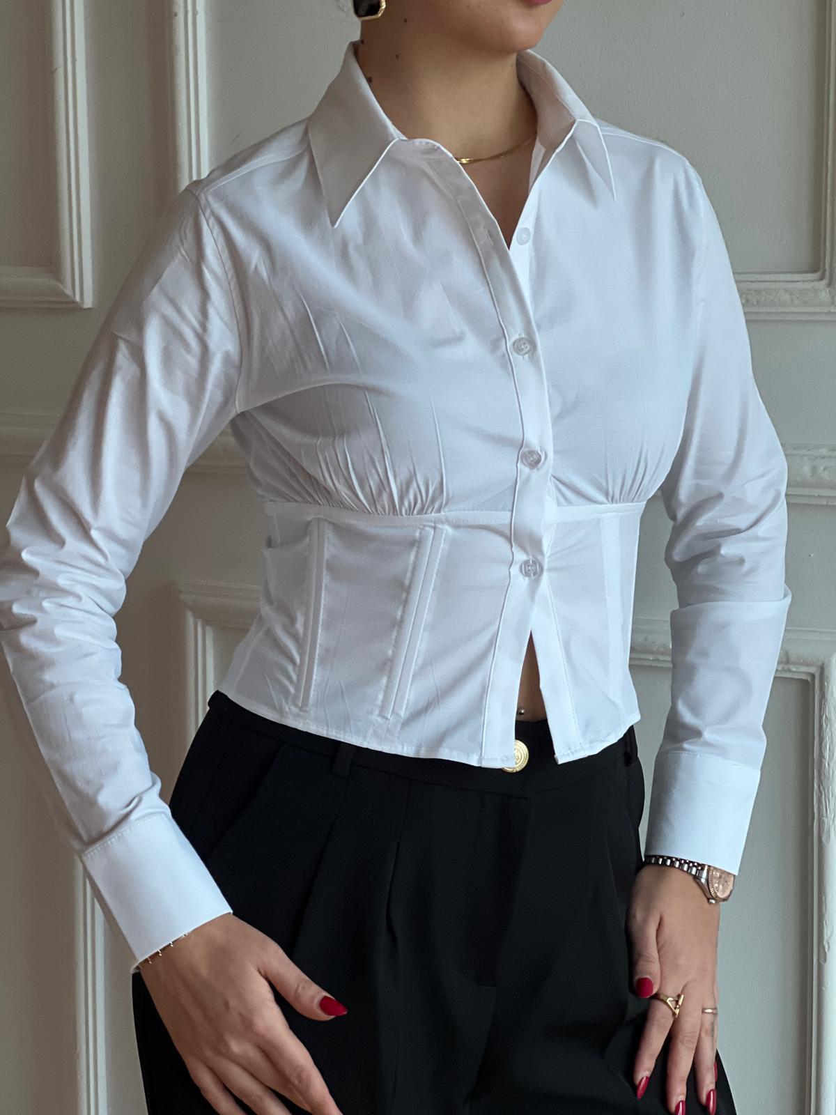 Belden Oturtmalı Tasarım Gömlek 20231 Beyaz