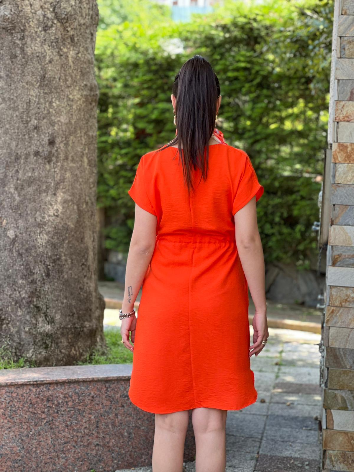 Beli Büzgülü Cepli Elbise 26090 Nar Çiçeği