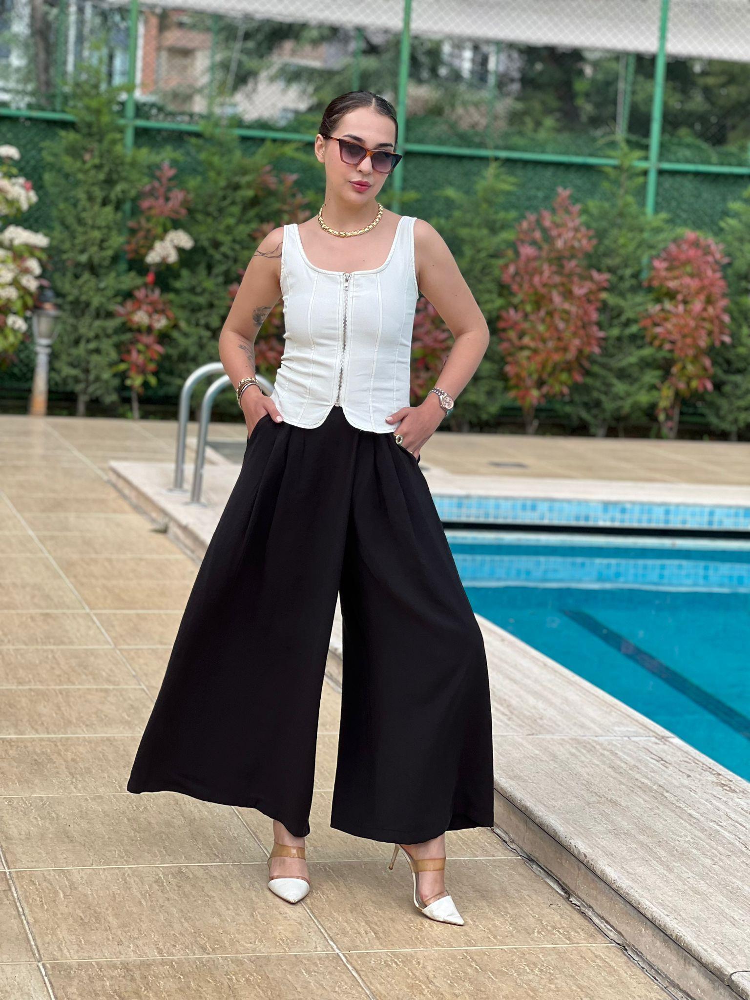 Beli Lastikli Pareo Pantolon 1293 Siyah