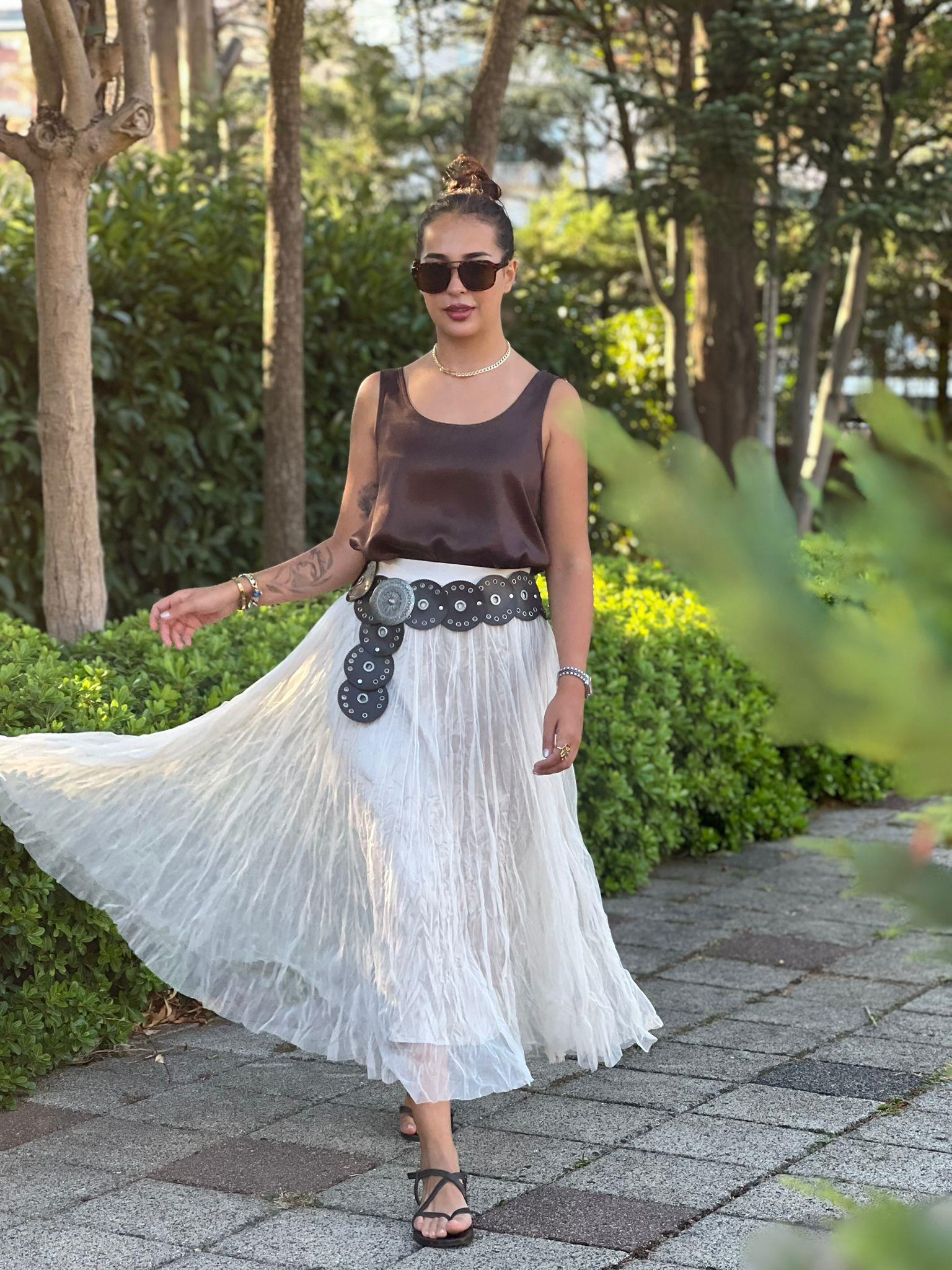 Beli Lastikli Tül Etek 251098 Ekru