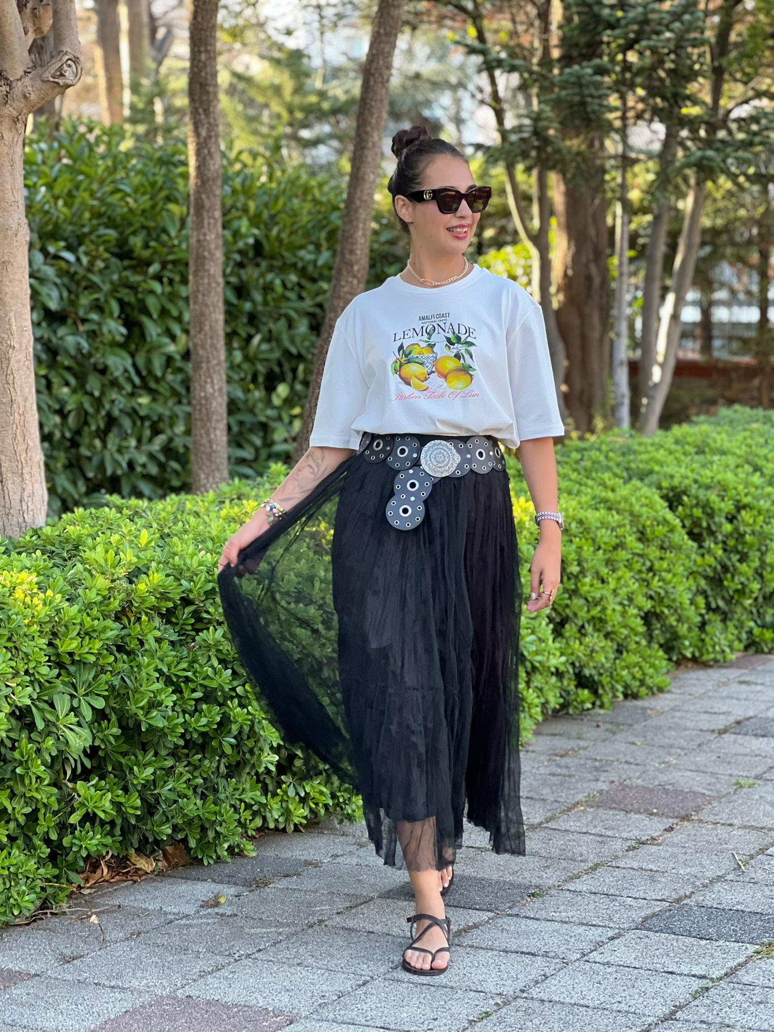 Beli Lastikli Tül Etek 251098 Siyah